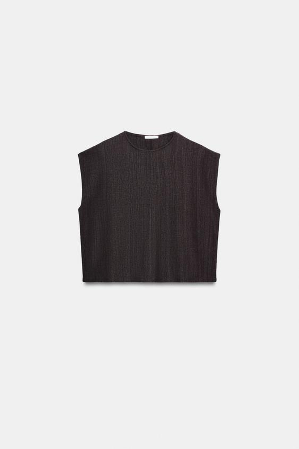 ZARA ТОП В СТИЛЕ РУСТИК БЕЗ РУКАВОВ, АНТРАЦИТОВЫЙ