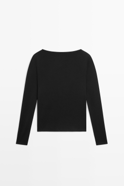 Massimo Dutti Футболка из 100% хлопка с планкой на пуговицах, черный