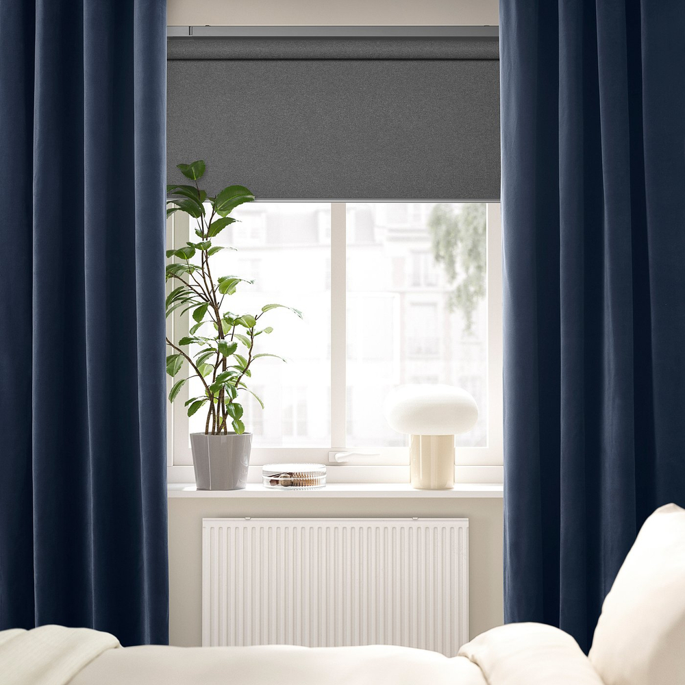IKEA SANELA  (ИКЕА САНЕЛА)  -  Штора, 2 шт. - тёмно-синий/на люверсах 140х260 см