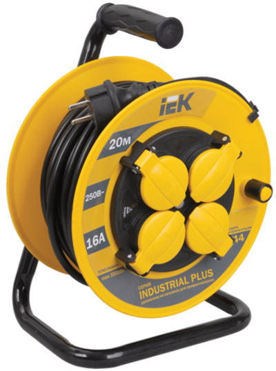 INDUSTRIAL PLUS Катушка УК20 4 места IP44 с заземлением с термозащитой 3х1,5мм2 20м IEK