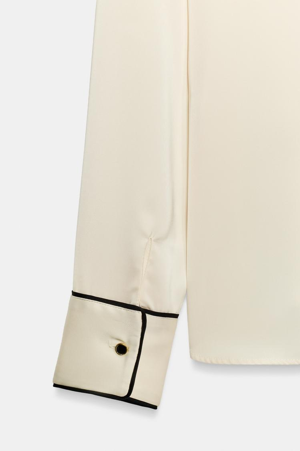 ZARA АТЛАСНАЯ РУБАШКА С КОНТРАСТНОЙ ОКАНТОВКОЙ, ЭКРЮ