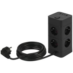 Сетевой фильтр ЭРА TWR-8es-1,5m-4USB-B башня с защитой заземлением с выключателем 8 розеток+4xUSBA+C 1,5м 16А черный | Электротовары