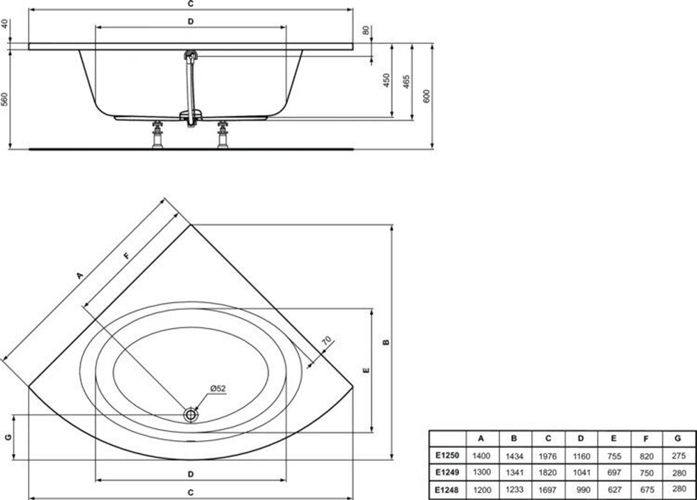 Акриловая ванна Ideal Standard 120х120 E124801 CONNECT AIR