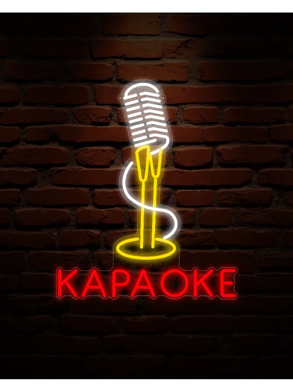 Неоновая вывеска караоке, микрофон