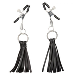 Зажимы на соски с кожаными кистями Playful Tassels Nipple Clamps (Цвет: серебристый с черным)