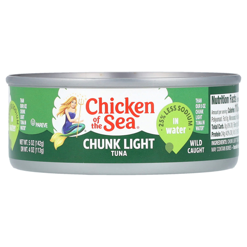 Chicken of the Sea, Небольшие кусочки тунца в воде, на 25% меньше натрия, 142 г (5 унций)