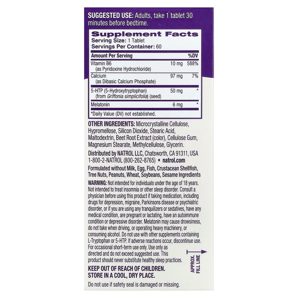 Natrol, мелатонин + 5-HTP, с замедленным высвобождением, 60 двухслойных таблеток