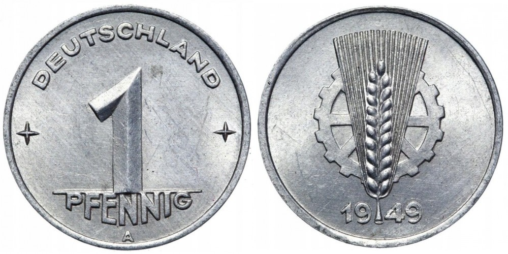 Германия - ГДР 1 пфенниг, 1949 A Герб XF