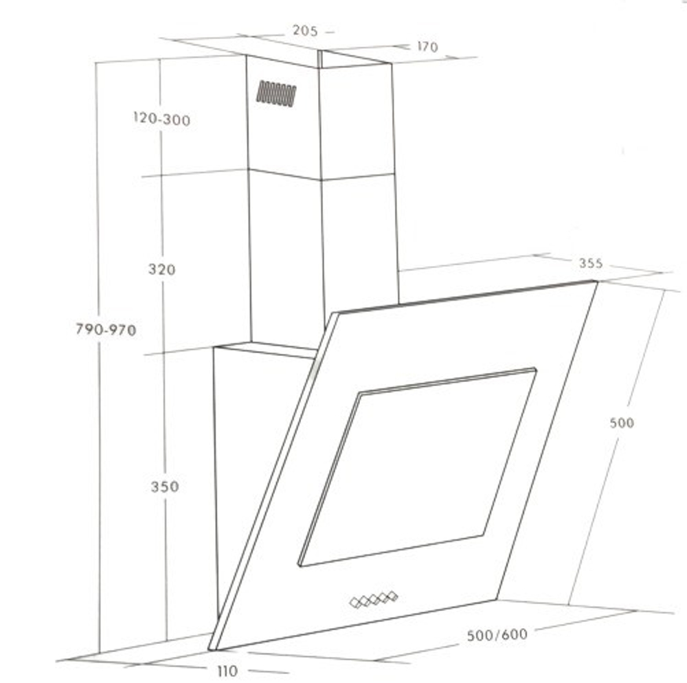 Вытяжка CIARKO NTI White 60/ vertikal бел.стекло 520 м3