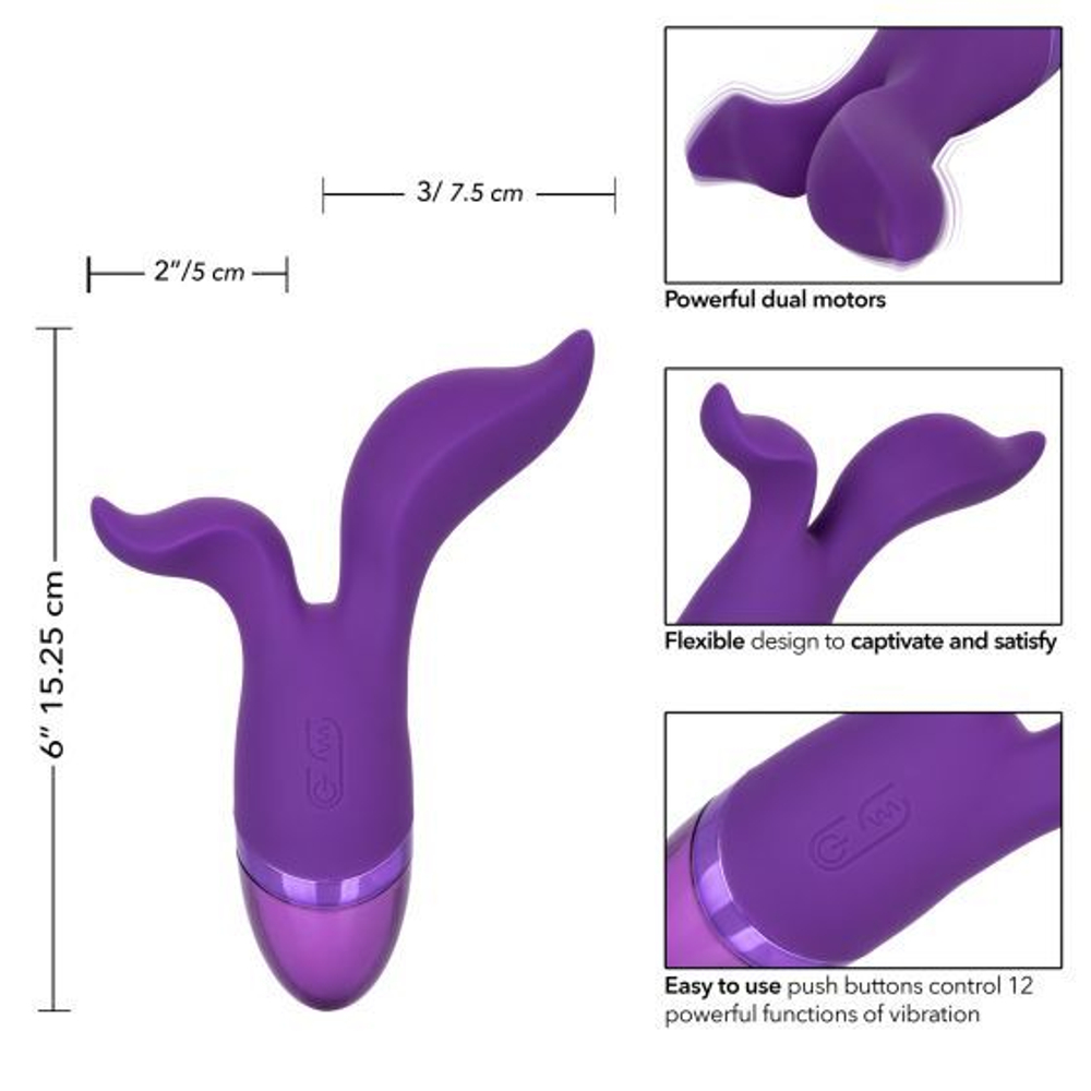 Фиолетовый раздвоенный вибромассажер 15,25см California Exotic Novelties  Aura Duo SE-0735-25-3