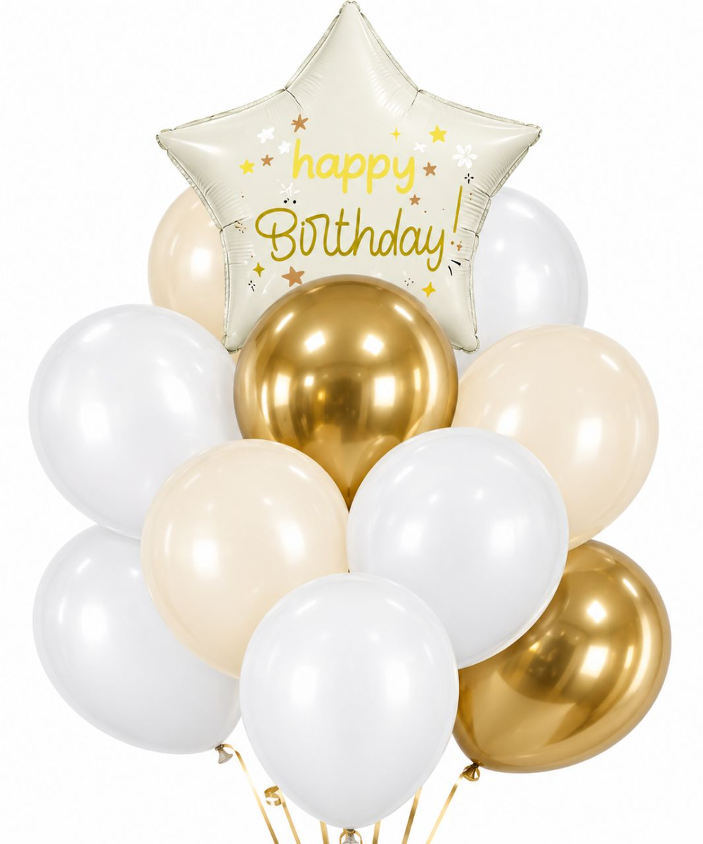 Букет шаров "Бежевый Happy Birthday"