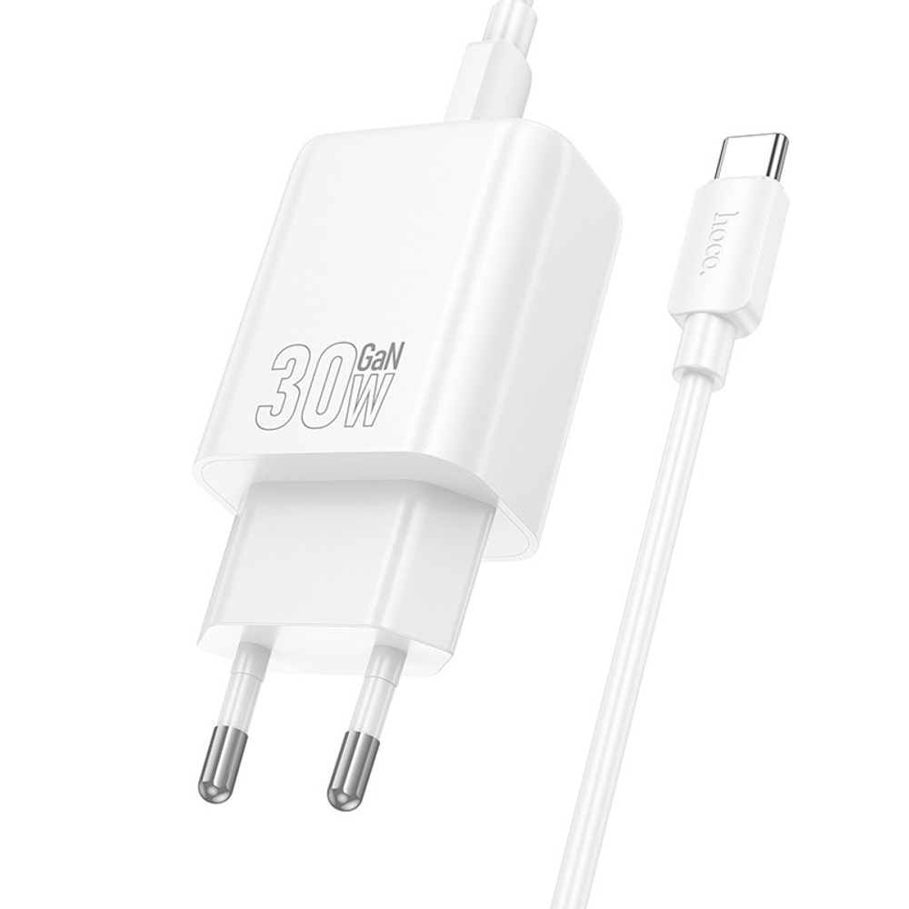 Сетевое зар. устр. Hoco N63 с шнуром Type-C на Type-C 1USB/1С PD/QC3.0 3A 30W белое
