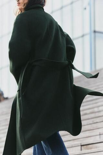 ZARA ПАЛЬТО ИЗ ШЕРСТИ С ПОЯСОМ, ХАКИ