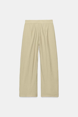 ZARA БРЮКИ WIDE-LEG С ЗАЩИПАМИ — ZW COLLECTION, СВЕТЛО-ОЛИВКОВЫЙ