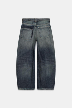 ZARA ДЖИНСЫ TRF BAGGY FIT СО СРЕДНЕЙ ПОСАДКОЙ И РЕМНЕМ, СЕРО-СИНИЙ