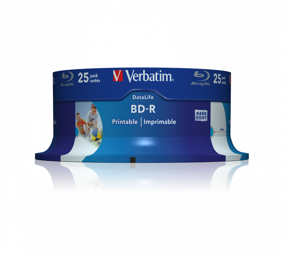 Оптический диск Verbatim BD-R 25GB 6X Datalife Wide Inkjet Printable, Spindle, 25 шт