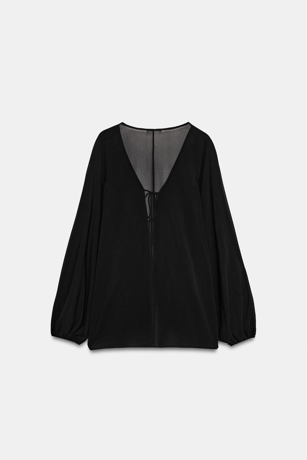 ZARA ТОП ИЗ КРЕПА С ПЫШНЫМИ РУКАВАМИ, ЧЕРНЫЙ