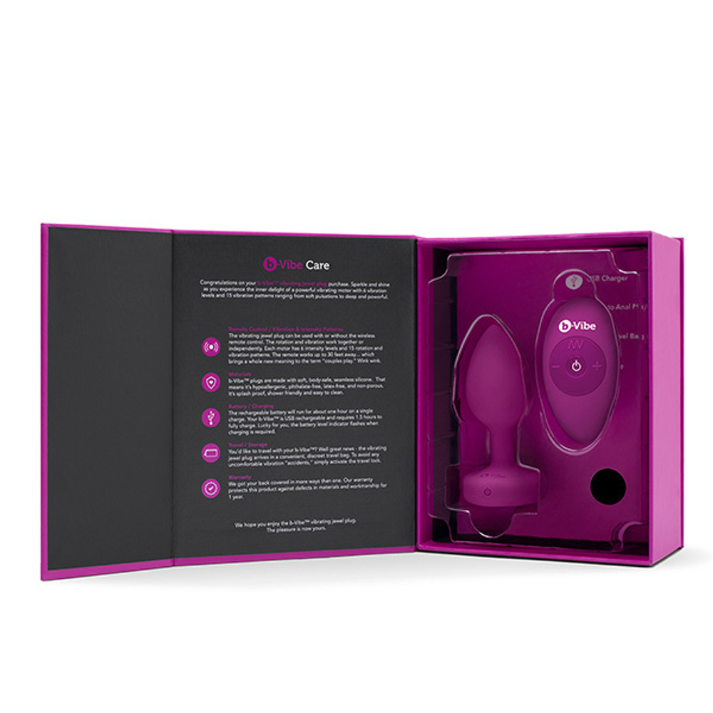 Вибрирующая втулка цвета фуксии b-Vibe Vibrating Jewel Plug S/M BV-030-FUC