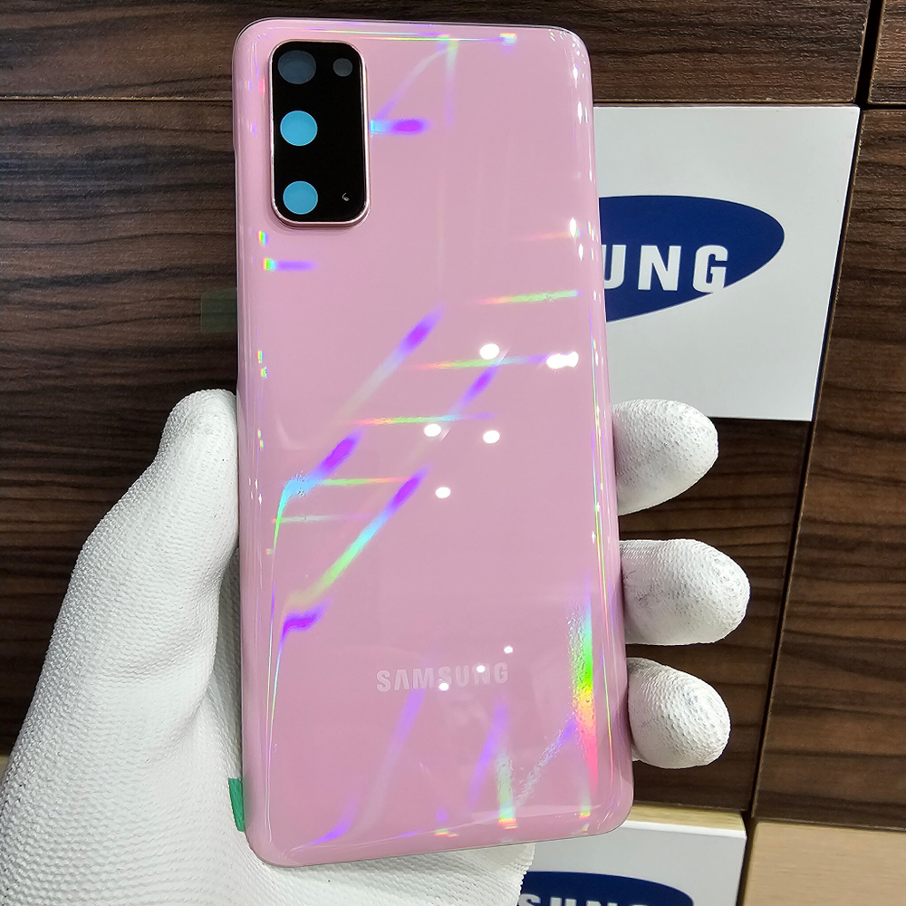Крышка для Samsung S20 - стеклянная панель "хорошее качество" (розового цвета)