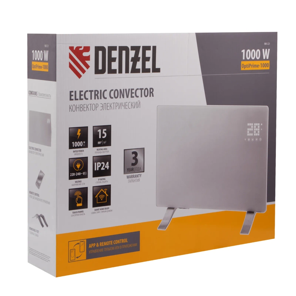 Конвектор электрический 1000 Вт Denzel OptiPrime-1000 Wi-Fi, тачскрин, цифровой термостат (98121)
