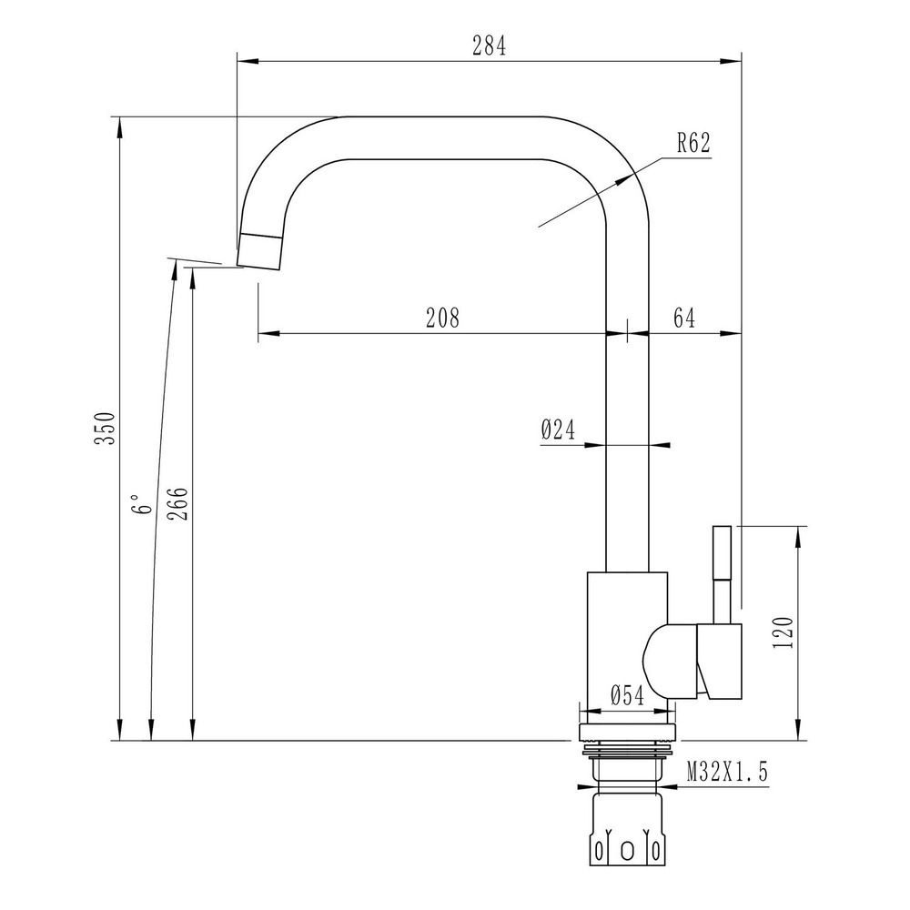 Смеситель для кухни 35к MIXLINE МЛ-ГС12 (ML-GS12) (341) молоко высок. излив