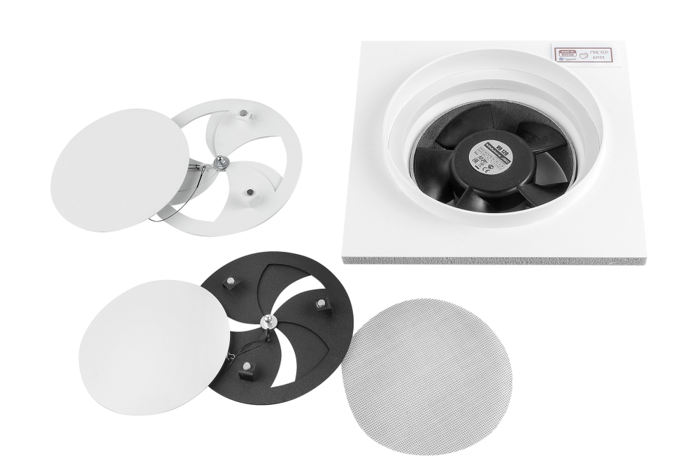 Диффузор теневой Visioner TDPP125W/150 белый/белая крышка, с приточно-вытяжным вентилятором под плитку с регулировкой потока воздуха D125 мм