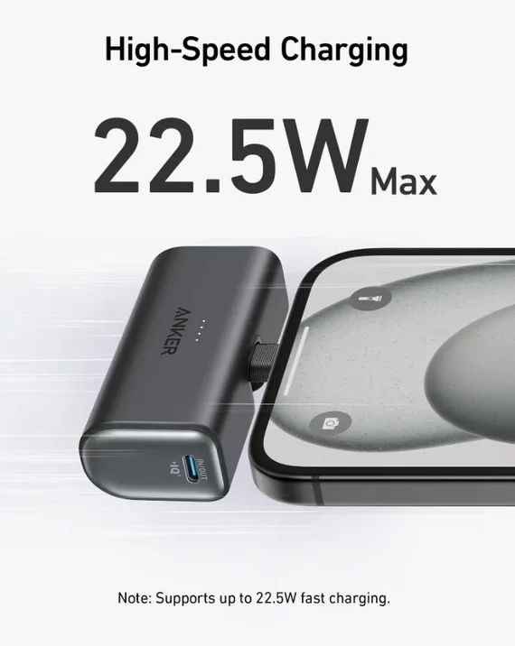 Внешний аккумулятор Anker Nano A1653, встроенный складной разъем USB - C,  5000 mAh 22,5 Вт, черный