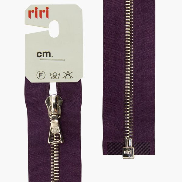 Молния металл RIRI Т4 (4 мм) 1 зам., разъем., 60 см, Ni, атласная тесьма, цв.2510, фиолетовый темн., 1 шт