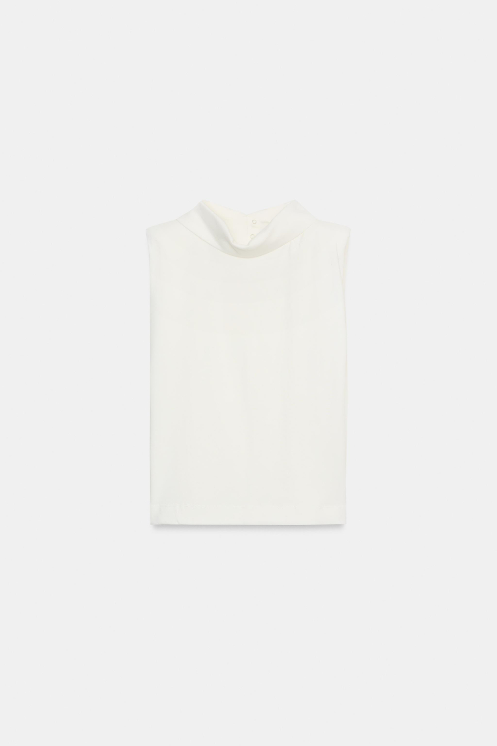 ZARA ТОП С ВЫСОКИМ ВОРОТНИКОМ И ПОДПЛЕЧНИКАМИ, БЕЛЫЙ