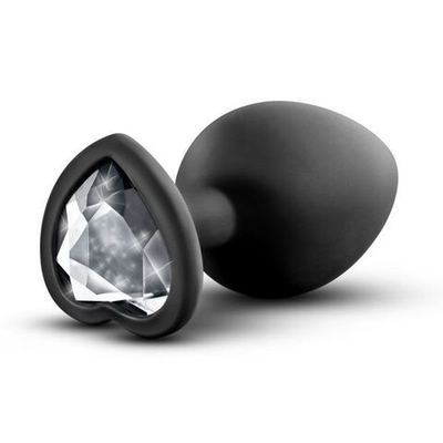 Черная анальная втулка с прозрачным кристаллом в виде сердечка Bling Plug Small - 7,6 см. (Цвет: черный)