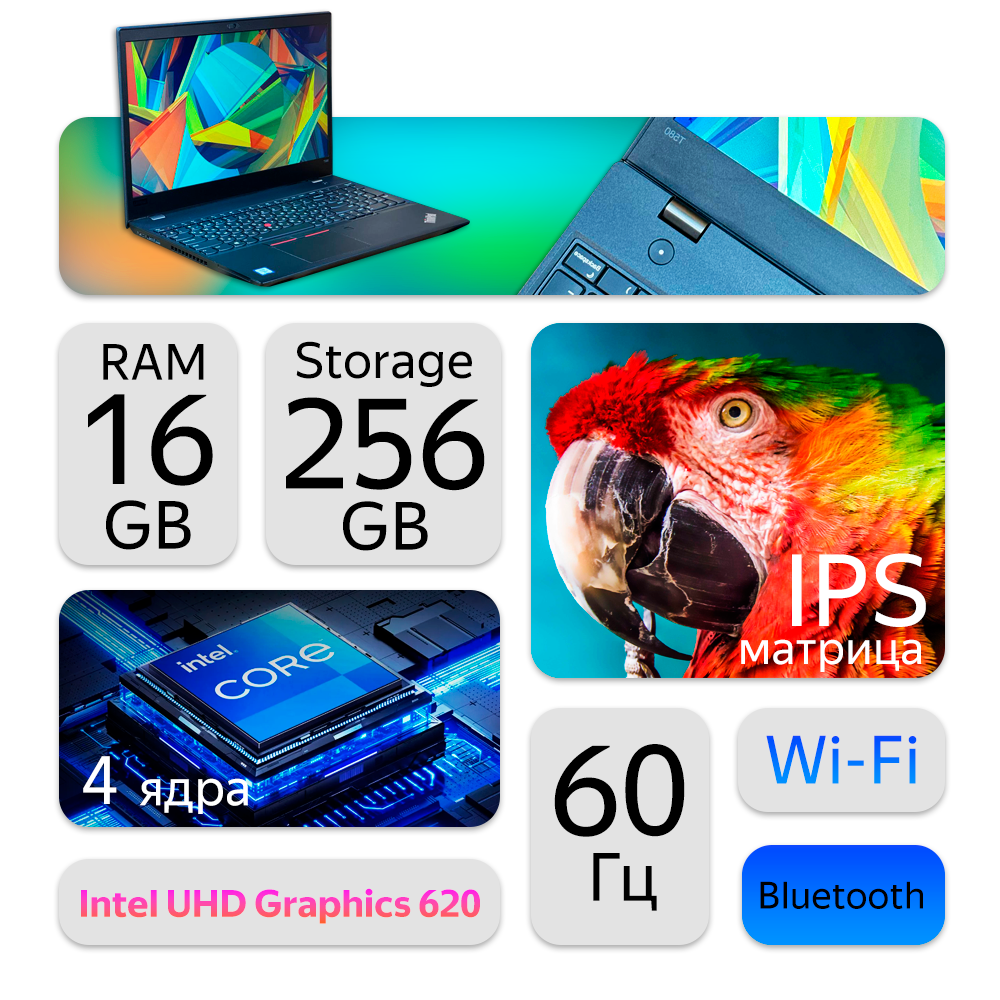 15.6" Ноутбук Lenovo ThinkPad T580 (1920x1080, Intel Core i7-8650U, RAM 16ГБ, SSD 256ГБ, Intel UHD Graphics 620, OS Windows)