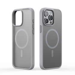 Прозрачный матовый чехол с серыми рамками и с MagSafe от Dux Ducis для iPhone 15 Pro Max, серия Yind Series Case