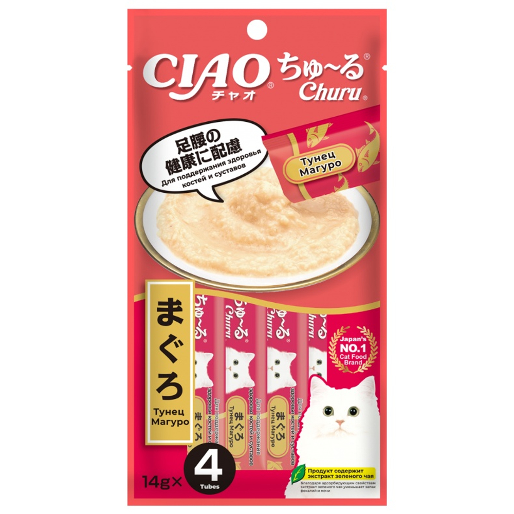 Лакомство Inaba Ciao Churu Тунец Магуро для здоровья костей и суставов для кошек 14 г 4 шт