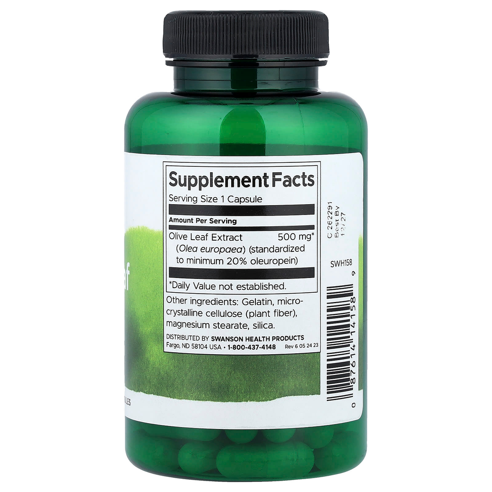 Swanson Vitamins, Экстракт оливковых листьев, 500 мг, 60 капсул