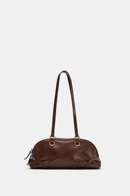 ZARA СУМКА С ПЛЕЧЕВЫМ РЕМНЕМ И КОЛЬЦАМИ, КОРИЧНЕВЫЙ