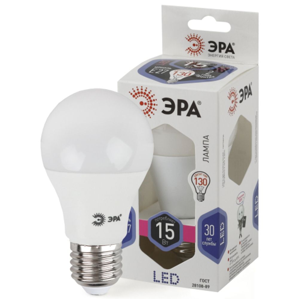 Лампа светодиодная ЭРА STD LED A60-15W-860-E27 15Вт груша холодный дневной свет Е27 | Лампы cветодиодные Груша (A)