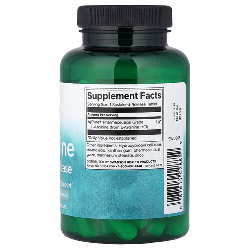 Swanson Vitamins, L-аргинин, с замедленным высвобождением, 1000 мг, 90 таблеток