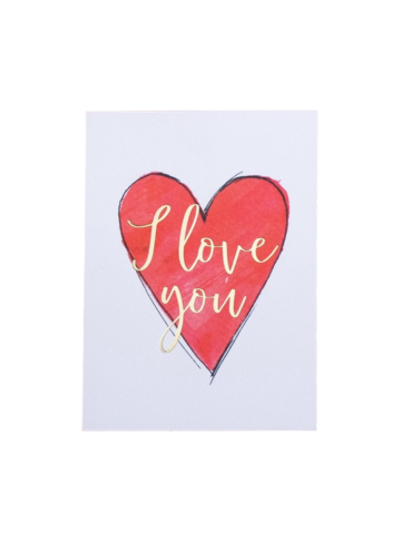 Открытка на акварельном картоне с тиснением I love you, 7.5×10.5 см