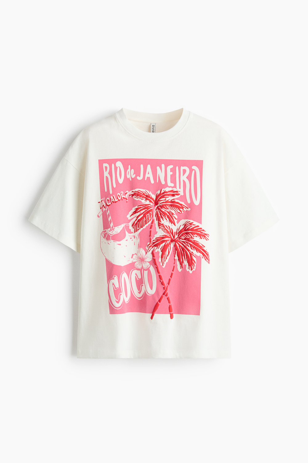 Футболка оверсайз с принтом — Белый/Coco - H&M