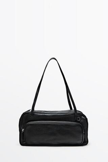 Massimo Dutti Средняя сумка-боулинг из кожи наппа, черный