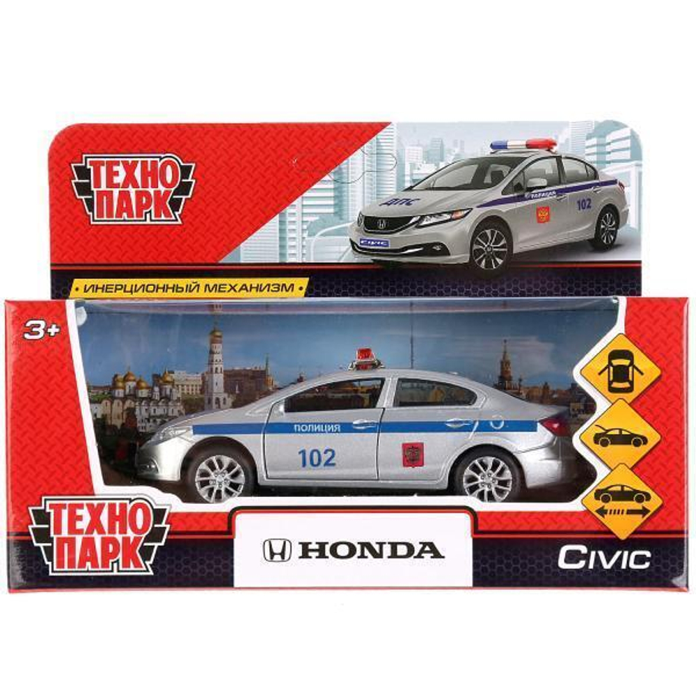 Модель ин. мет. "Honda Civic Полиция" 12см, открыв. двери, в коробка (Технопарк)