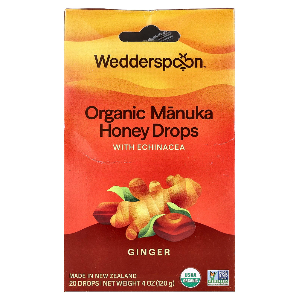 Wedderspoon, органический мед манука, капли, имбирь и эхинацея, 20 капель, 120 г (4 унции)