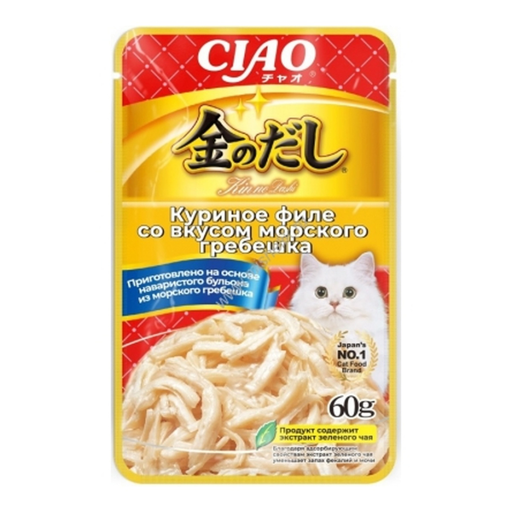Inaba Ciao Kinnodashi 60 г пауч для кошек куриное филе со вкусом морского гребешка в желе