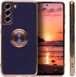 Стильный глянцевый чехол для SAMSUNG GALAXY S21 FE с кольцом-подставкой и бархатной подкладкой