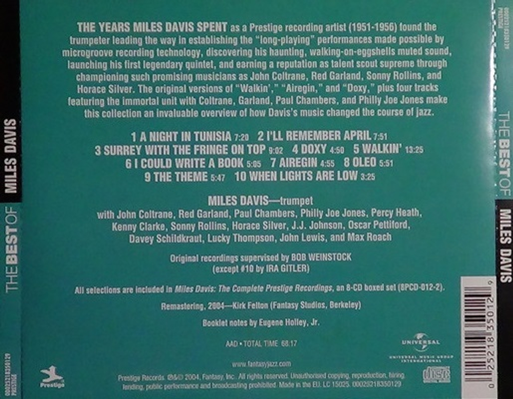 CD Miles Davis - The Best Of Miles Davis (Европа 2004г.)