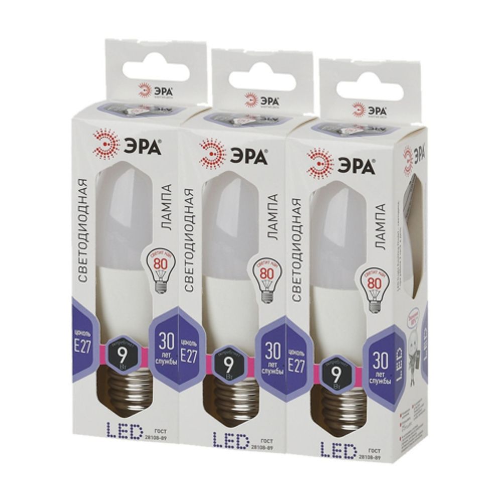 Лампа светодиодная ЭРА STD LED B35-9W-860-E27 9Вт свеча холодный дневной свeт Е27 | Лампы cветодиодные Свеча (B/C)