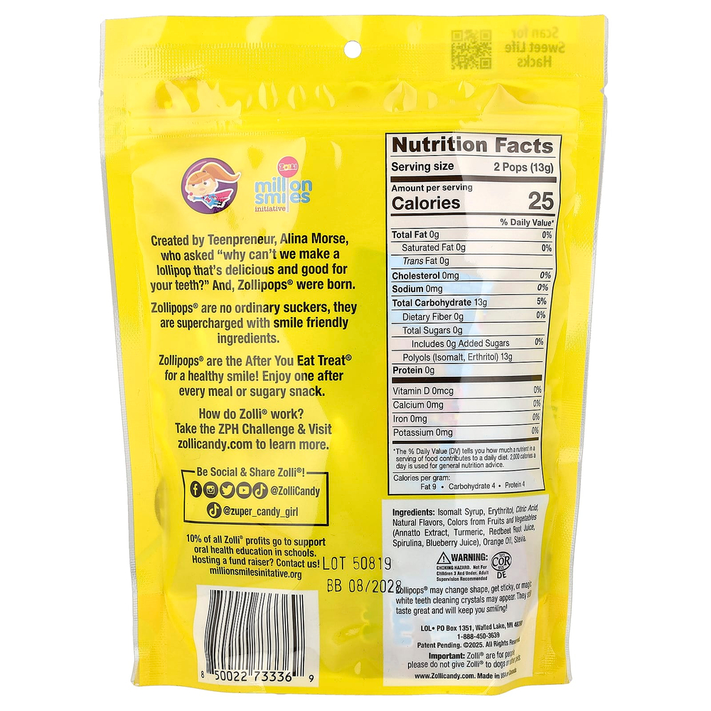 Zollipops, Keto Pops®, со вкусом фруктов, прибл. 21-23 леденца, 147 г (5,2 унции)