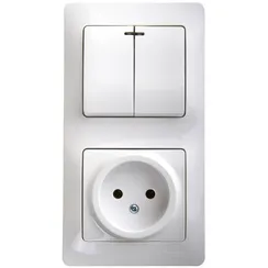 Блок розетка + выключатель двухклавишный с подсветкой Systeme Electric Glossa Белый GSL000173