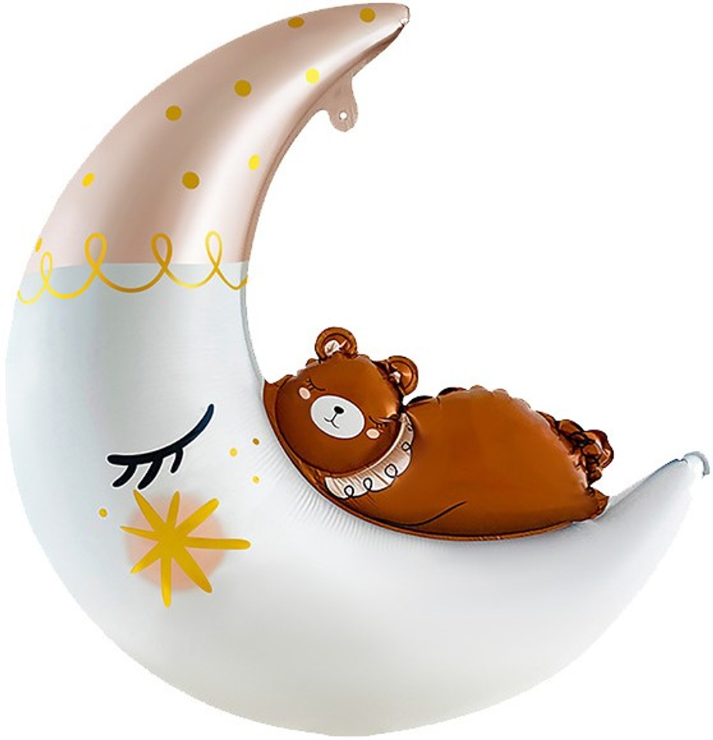Шар (34''/86 см) Фигура, Полумесяц с медвежонком, 1 шт.