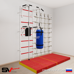 Шведская стенка Sv Sport 57070 (Турник стандарт/Брусья/Канат/Цепь/Мешок 30кг/Мат 2м/Канатный лаз)